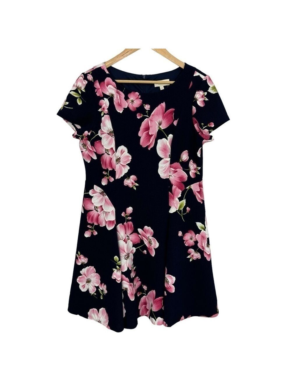 Laura Petites Floral Dress Sz 14 Navy Blue Pink Pretty Wedding Sundress EUC